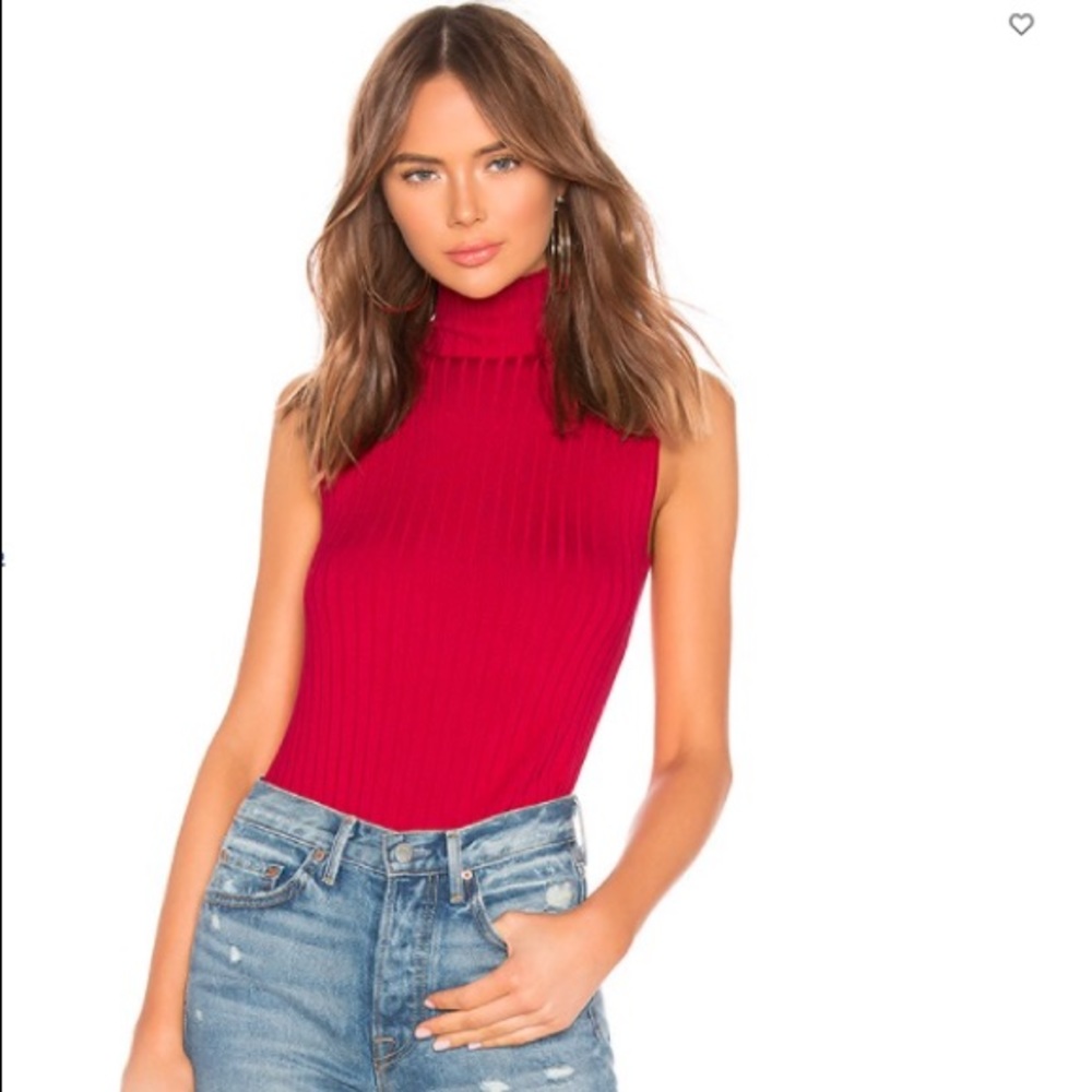 525 America Mock Neck Tank Rib Knit - Deep Red, Size XS